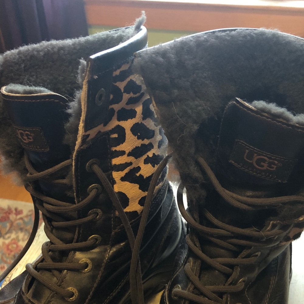 UGG Brown and Leopard Print Winter Boots - Picture 6 of 8